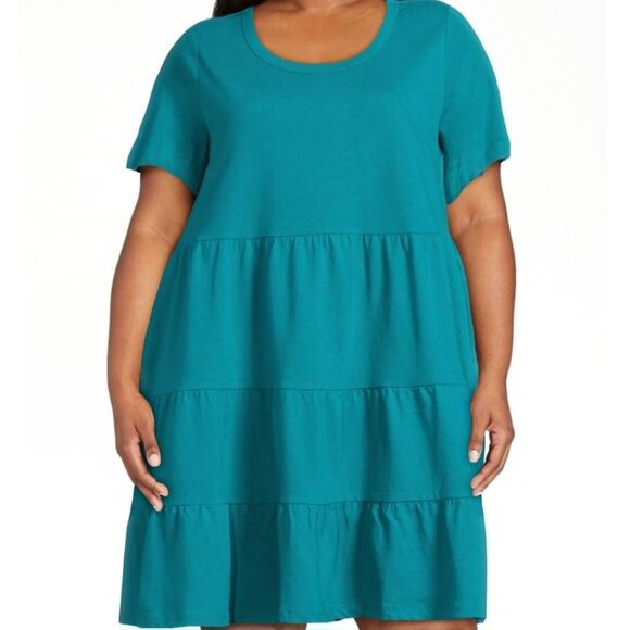 NWT Time and Tru Plus Size XXL Tiered 100% Cotton Mini Dress in Teal Lagoon - Picture 1 of 4